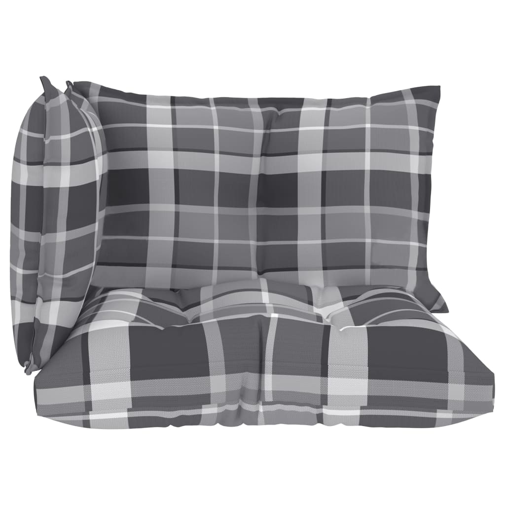 Palettensofa-Auflagen 3 Stk. Grau Karomuster Stoff