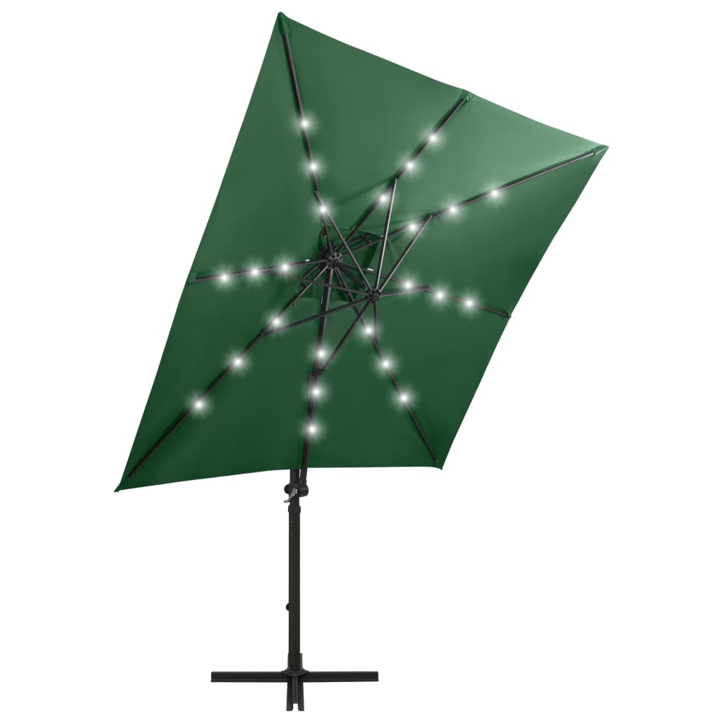 Ampelschirm mit Mast und LED-Leuchten Grün 250 cm