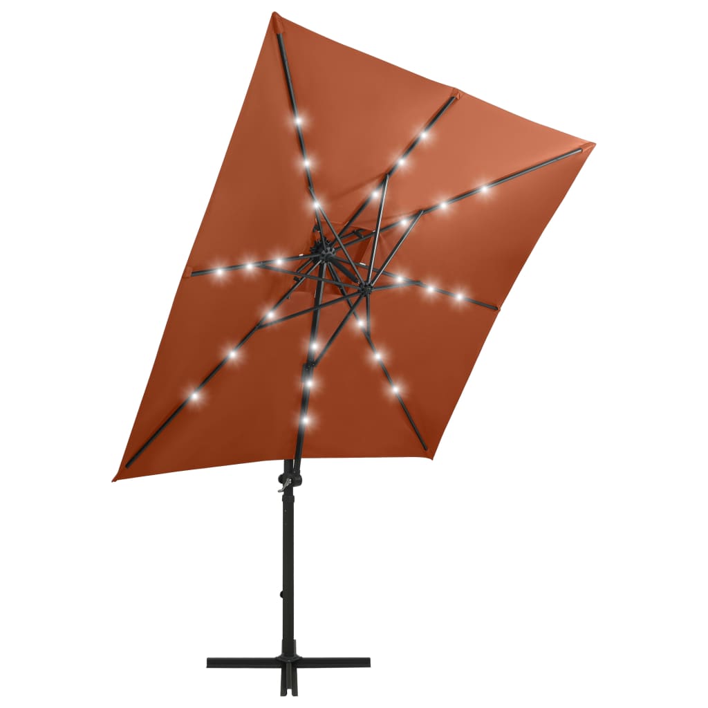 Ampelschirm mit Mast und LED-Leuchten Terracotta-Rot 250 cm