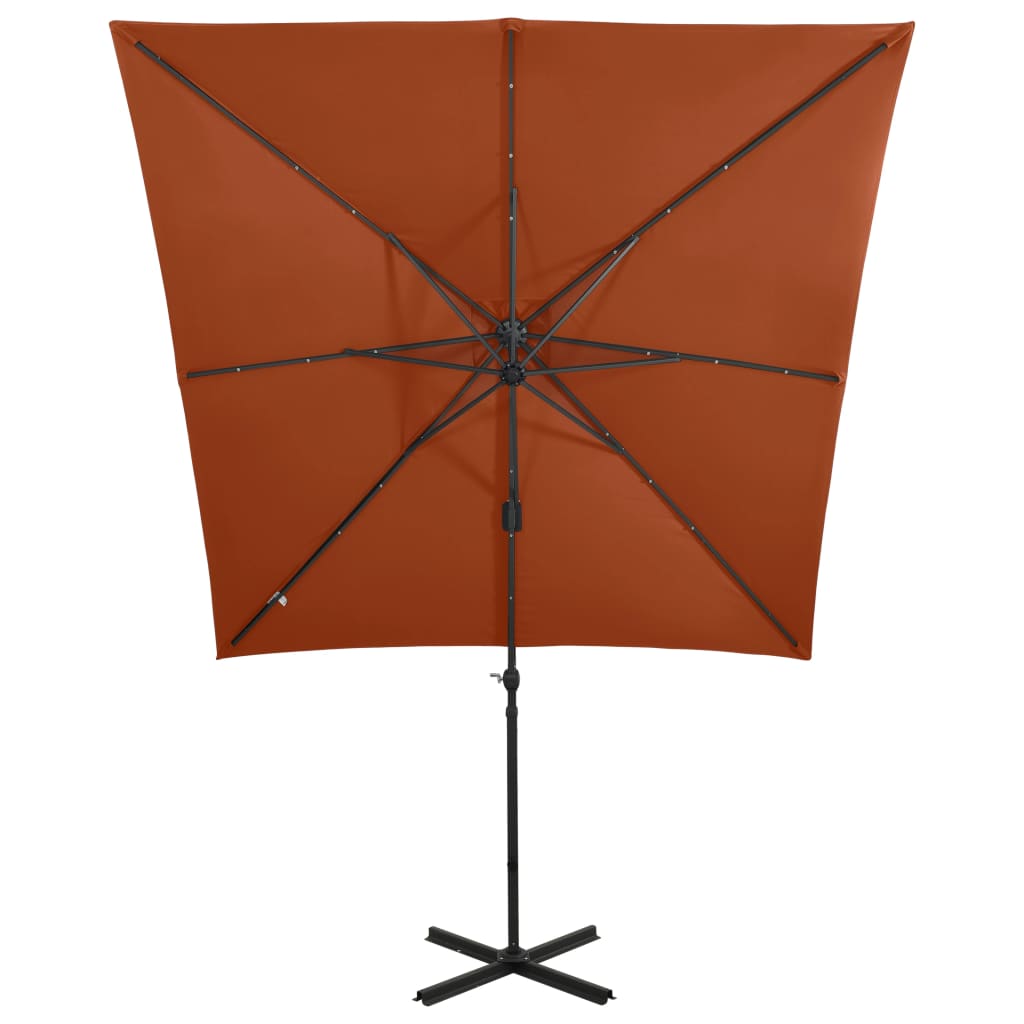 Ampelschirm mit Mast und LED-Leuchten Terracotta-Rot 250 cm
