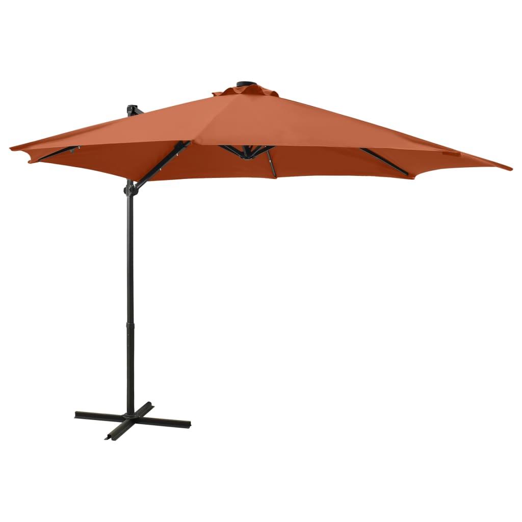 Ampelschirm mit Mast und LED-Leuchten Terracotta-Rot 300 cm