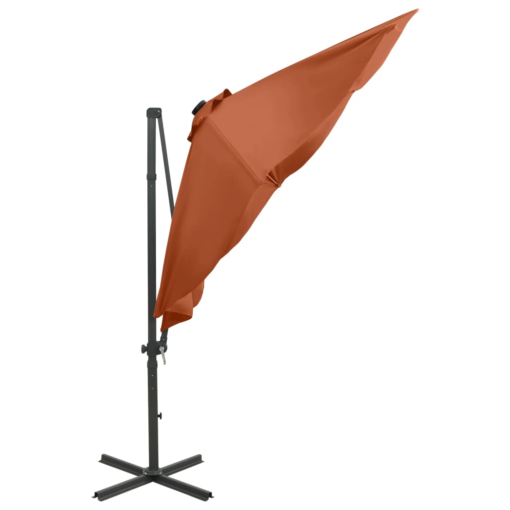 Ampelschirm mit Mast und LED-Leuchten Terracotta-Rot 300 cm
