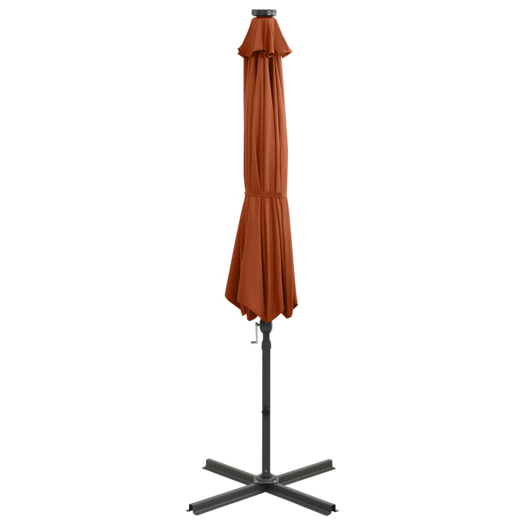 Ampelschirm mit Mast und LED-Leuchten Terracotta-Rot 300 cm