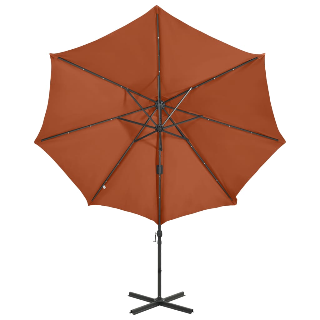 Ampelschirm mit Mast und LED-Leuchten Terracotta-Rot 300 cm