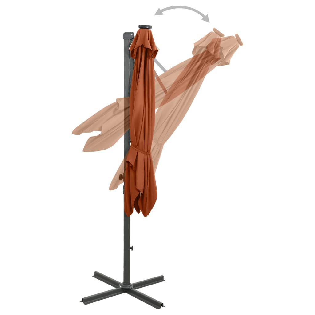 Ampelschirm mit Mast und LED-Leuchten Terracotta-Rot 300 cm