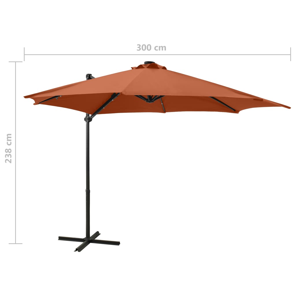 Ampelschirm mit Mast und LED-Leuchten Terracotta-Rot 300 cm