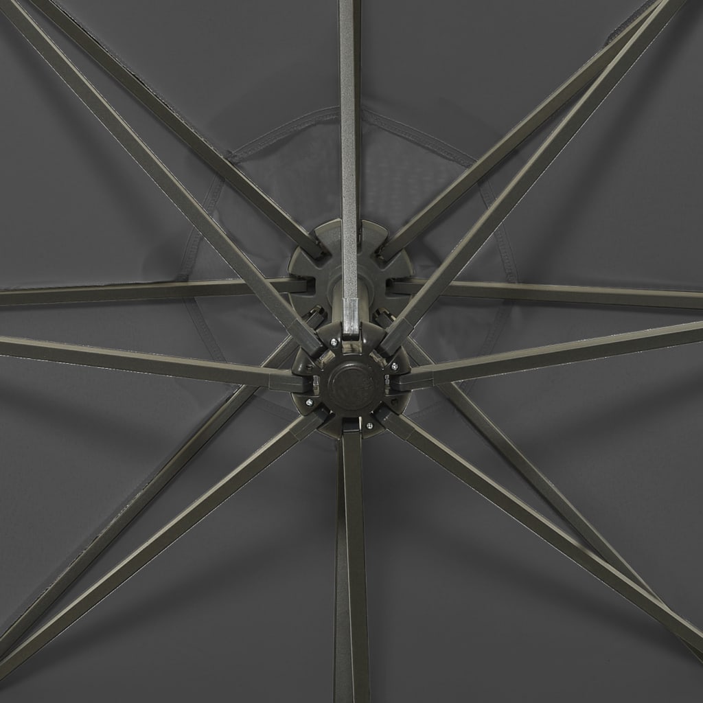 Ampelschirm mit Mast und LED-Leuchten Anthrazit 300 cm