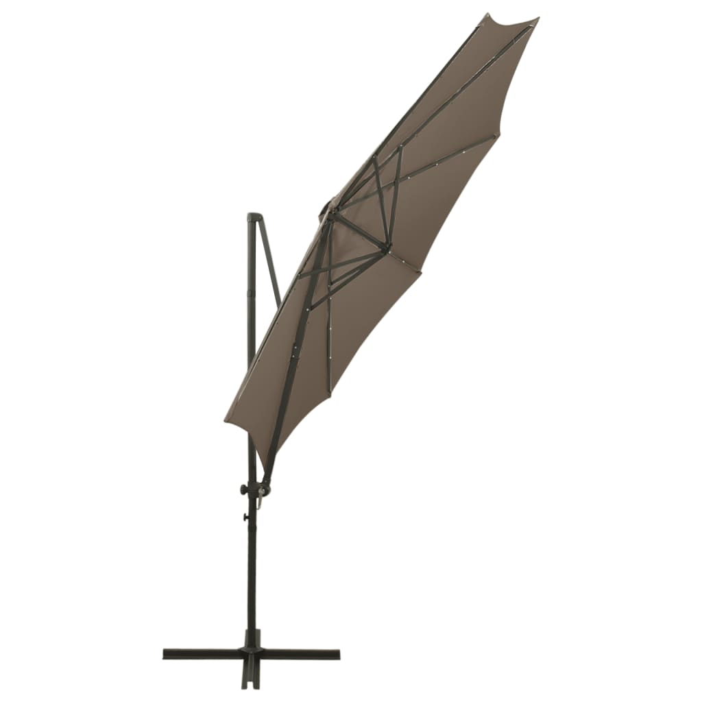 Ampelschirm mit Mast und LED-Leuchten Taupe 300 cm