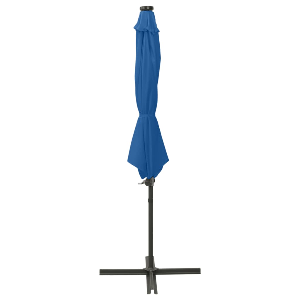 Ampelschirm mit Mast und LED-Leuchten Azurblau 300 cm