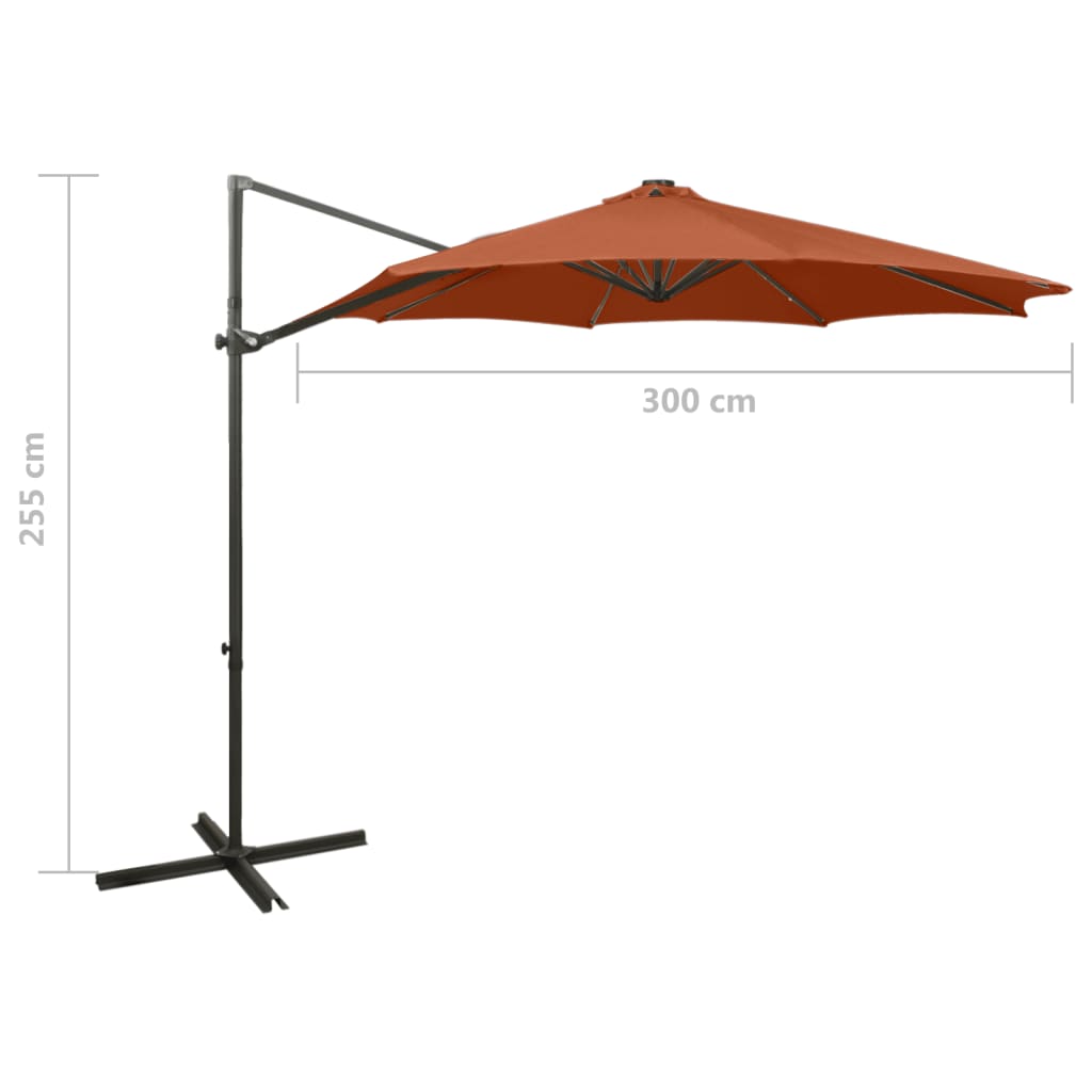 Ampelschirm mit Mast und LED-Leuchten Terracotta-Rot 300 cm