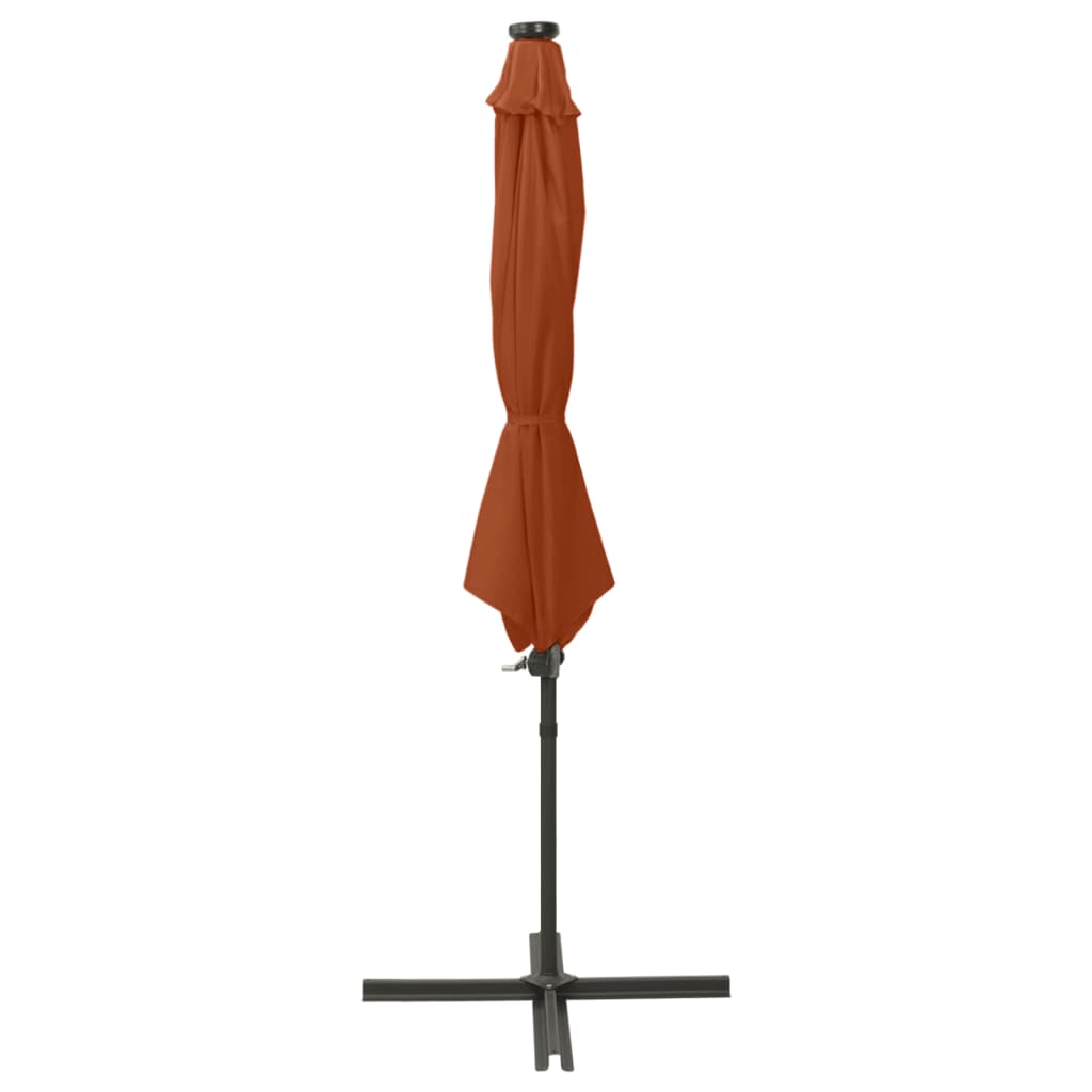 Ampelschirm mit Mast und LED-Leuchten Terracotta-Rot 300 cm