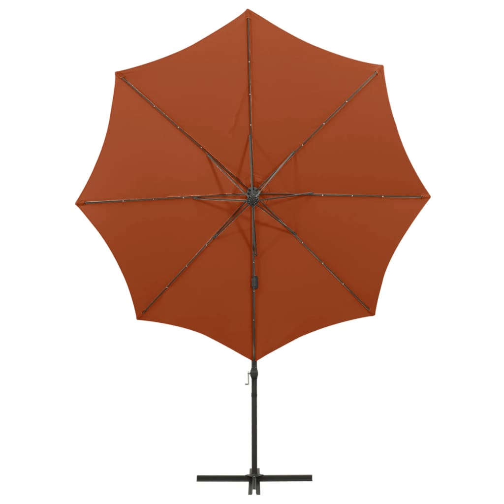 Ampelschirm mit Mast und LED-Leuchten Terracotta-Rot 300 cm