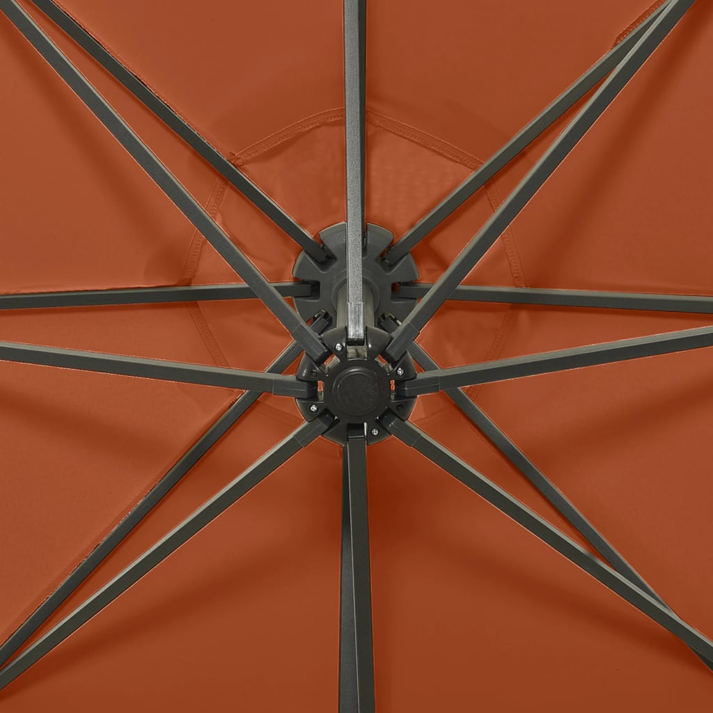 Ampelschirm mit Mast und LED-Leuchten Terracotta-Rot 300 cm