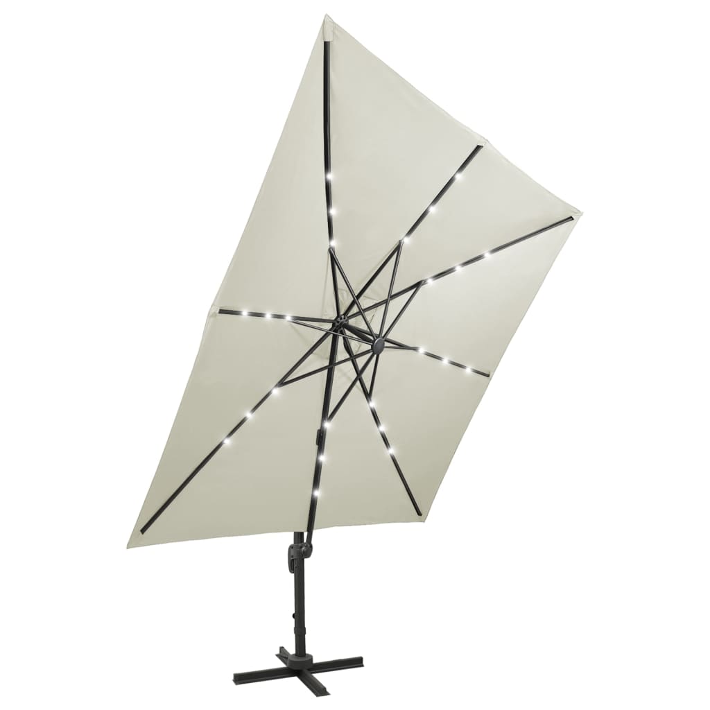 Ampelschirm mit Mast und LED-Leuchten Sandfarben 300 cm