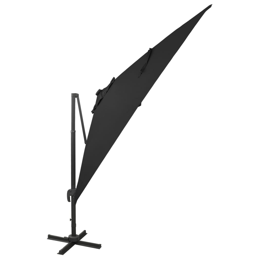 Ampelschirm mit Mast und LED-Leuchten Schwarz 300 cm