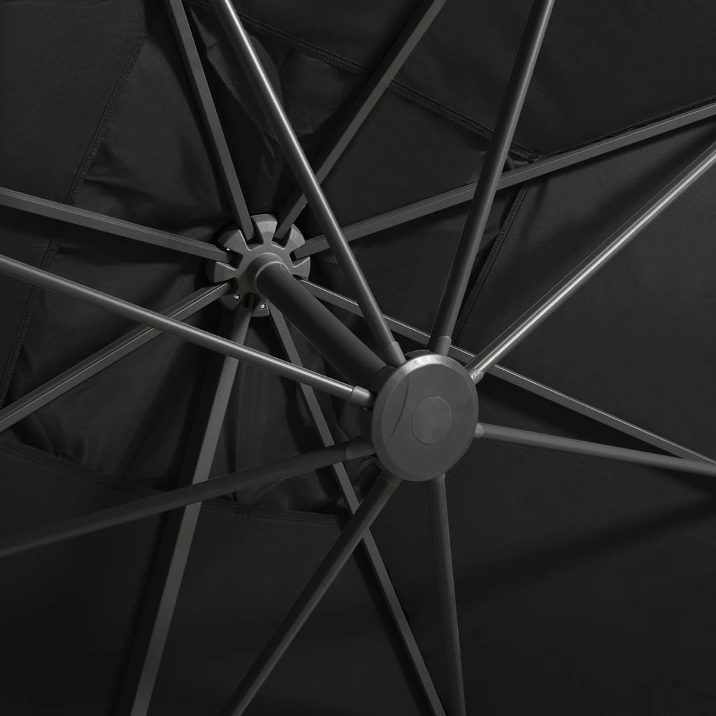 Ampelschirm mit Mast und LED-Leuchten Schwarz 300 cm