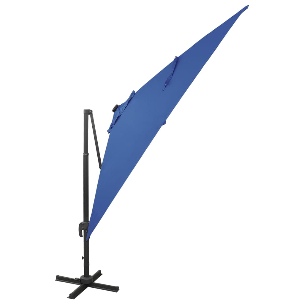 Ampelschirm mit Mast und LED-Leuchten Azurblau 300 cm