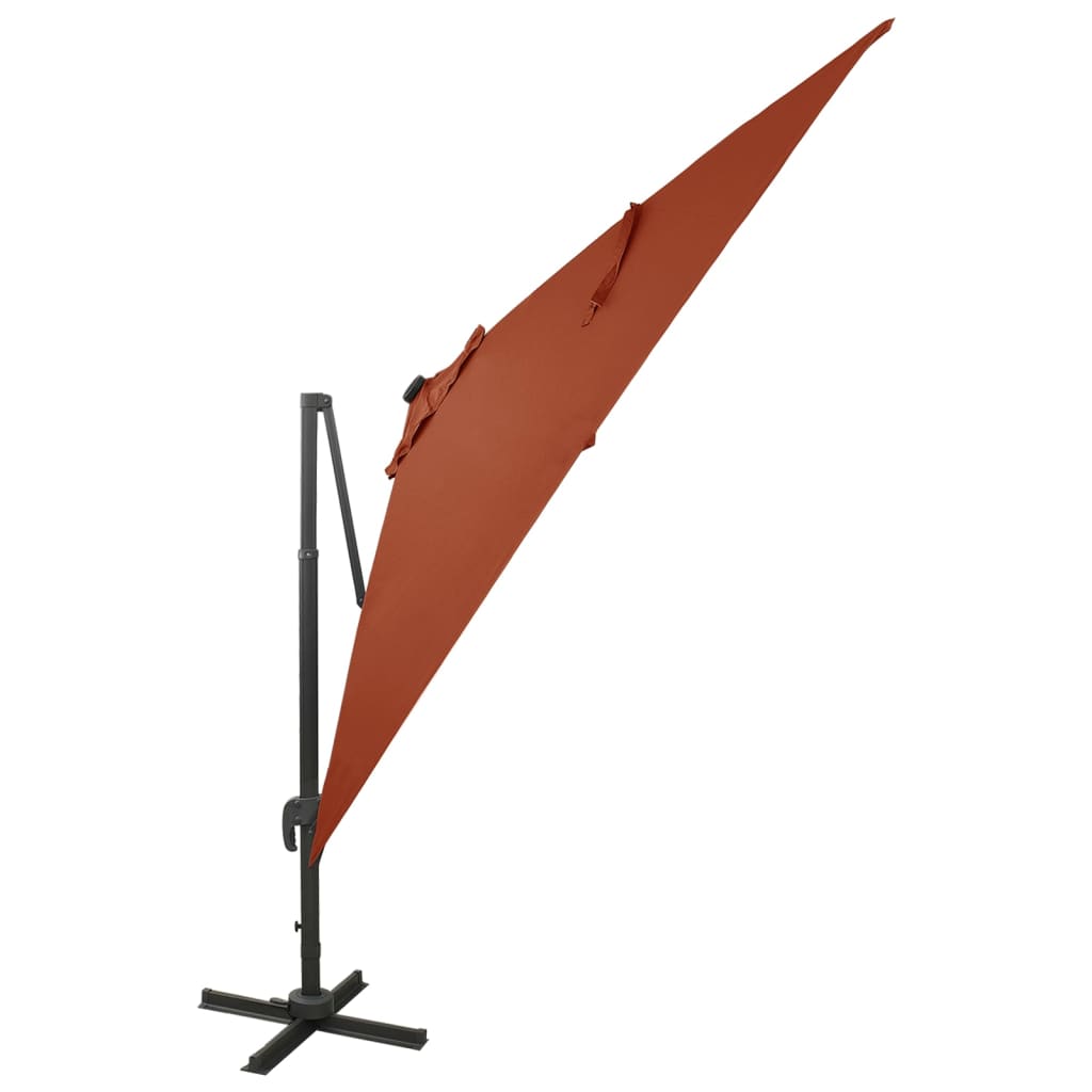 Ampelschirm mit Mast und LED-Leuchten Terracotta-Rot 300 cm