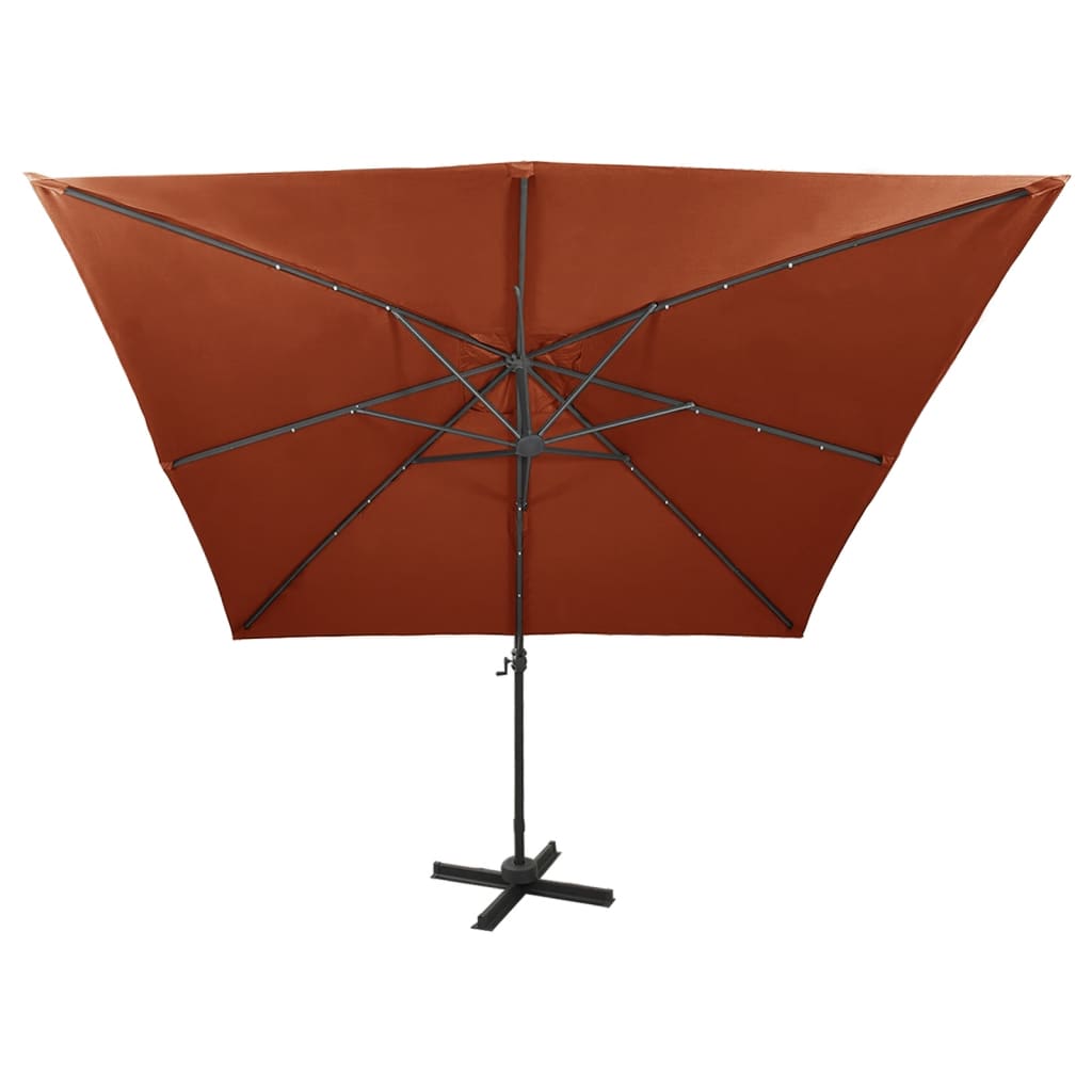 Ampelschirm mit Mast und LED-Leuchten Terracotta-Rot 300 cm