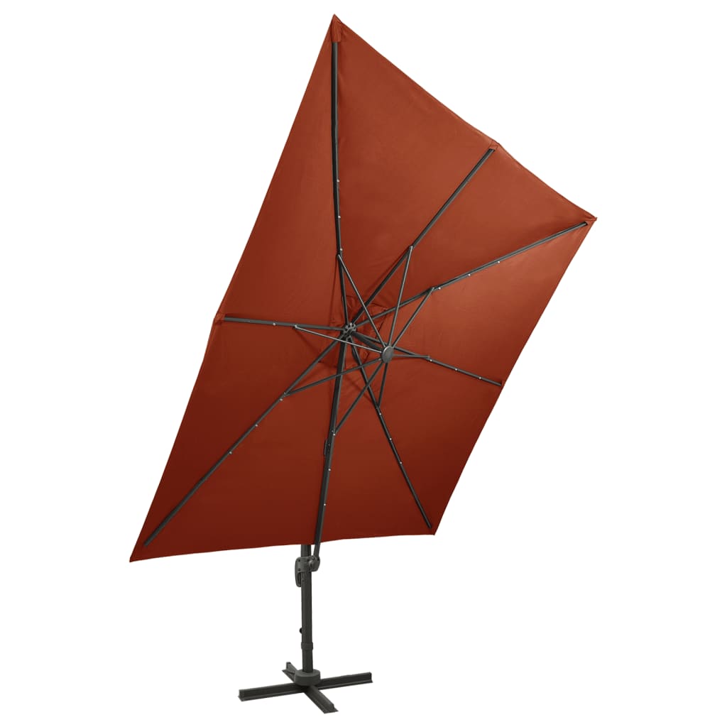 Ampelschirm mit Mast und LED-Leuchten Terracotta-Rot 300 cm