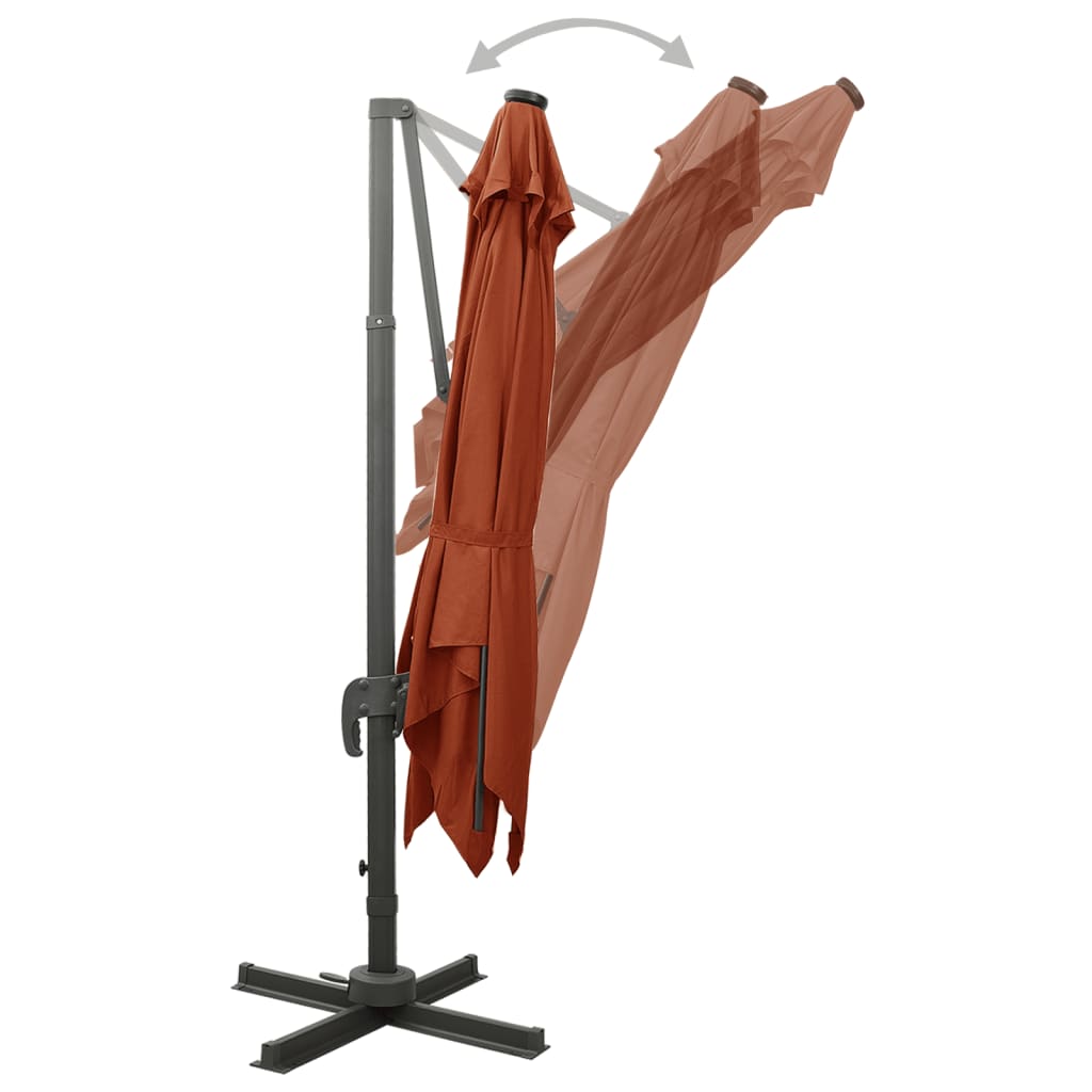 Ampelschirm mit Mast und LED-Leuchten Terracotta-Rot 300 cm