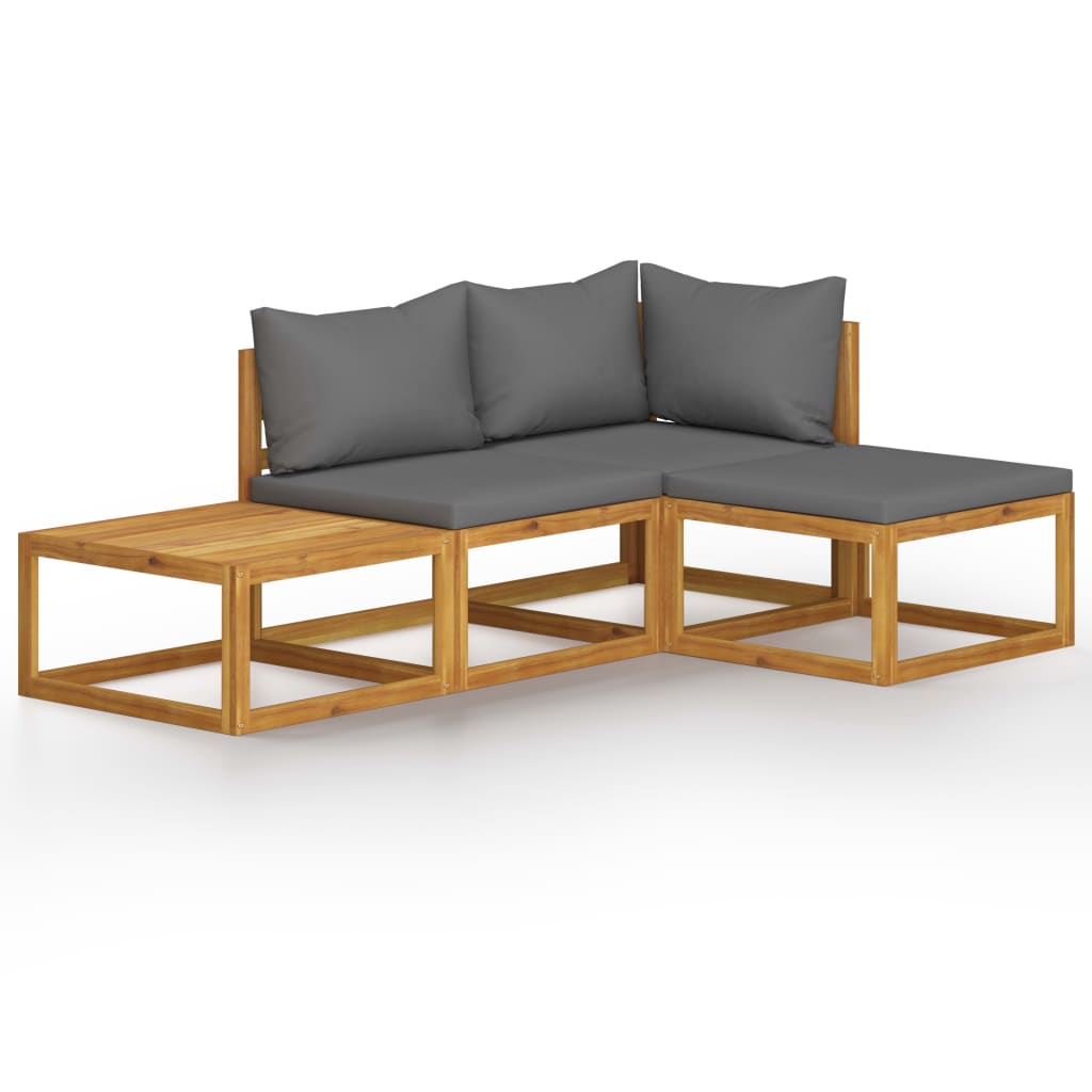 4-tlg. Garten-Lounge-Set mit Auflage Massivholz Akazie
