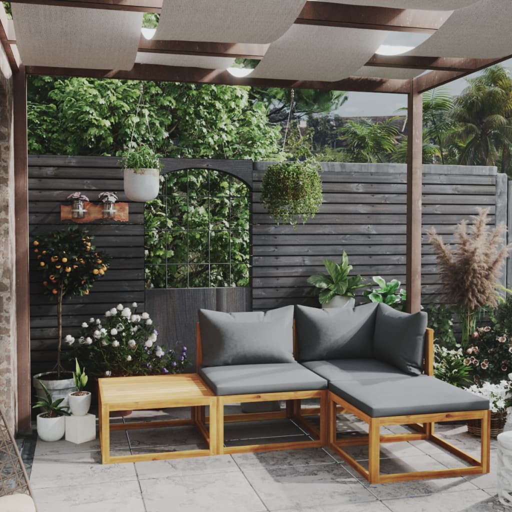 4-tlg. Garten-Lounge-Set mit Auflage Massivholz Akazie