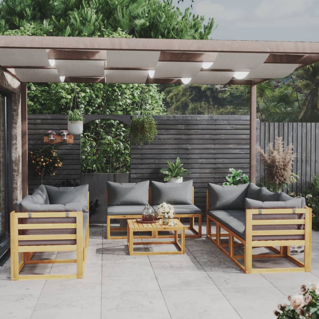 3057611 vidaXL 9 Piece Garden Lounge Set with Cushion Solid Acacia Wood (4x311856+311866)