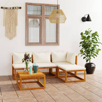 Thumbnail for 5-tlg. Garten-Lounge-Set mit Auflagen Creme Massivholz Akazie