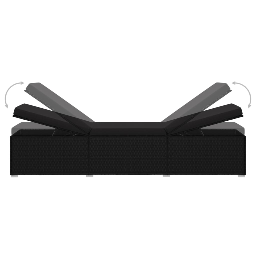 3-tlg. Garten-Sonnenliegen mit Teetisch Poly Rattan Schwarz