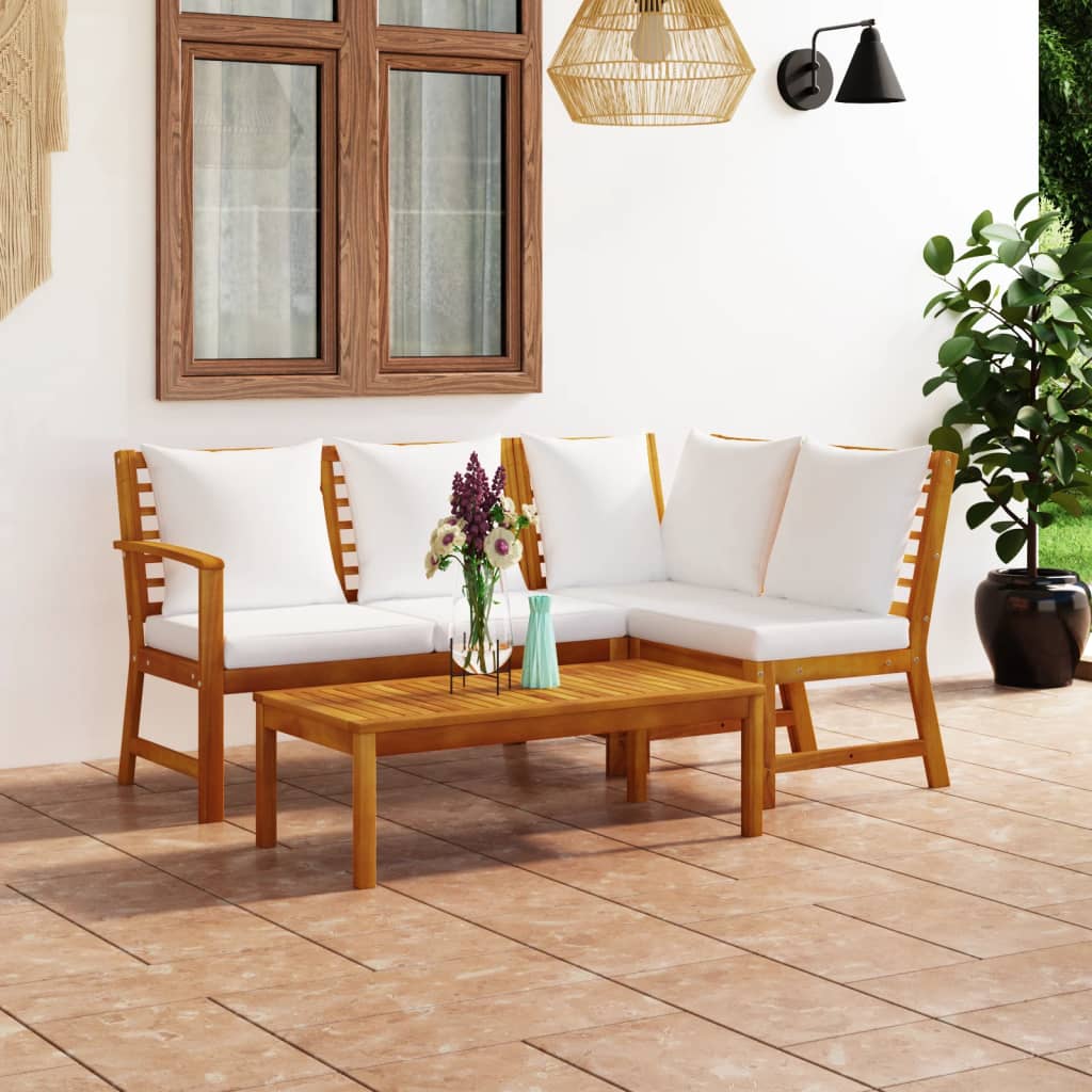 4-tlg. Garten-Lounge-Set mit Auflagen Creme Massivholz Akazie