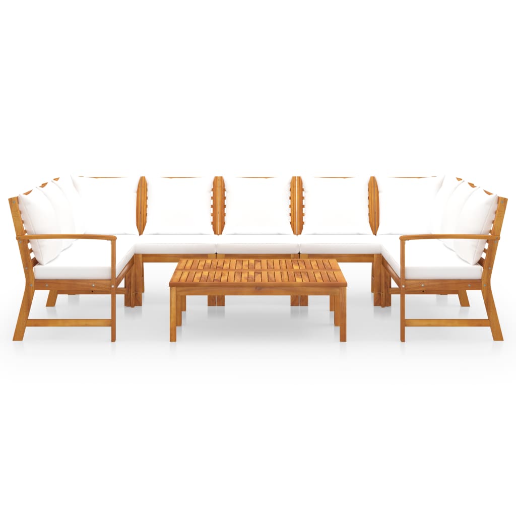 9-tlg. Garten-Lounge-Set mit Auflagen Creme Massivholz Akazie
