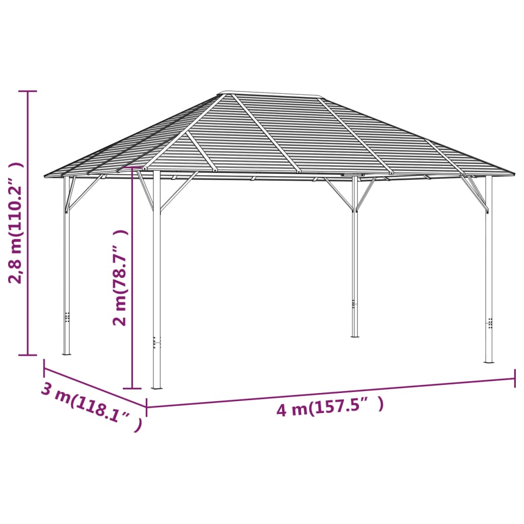 Pavillon mit Dach 4x3 m Anthrazit