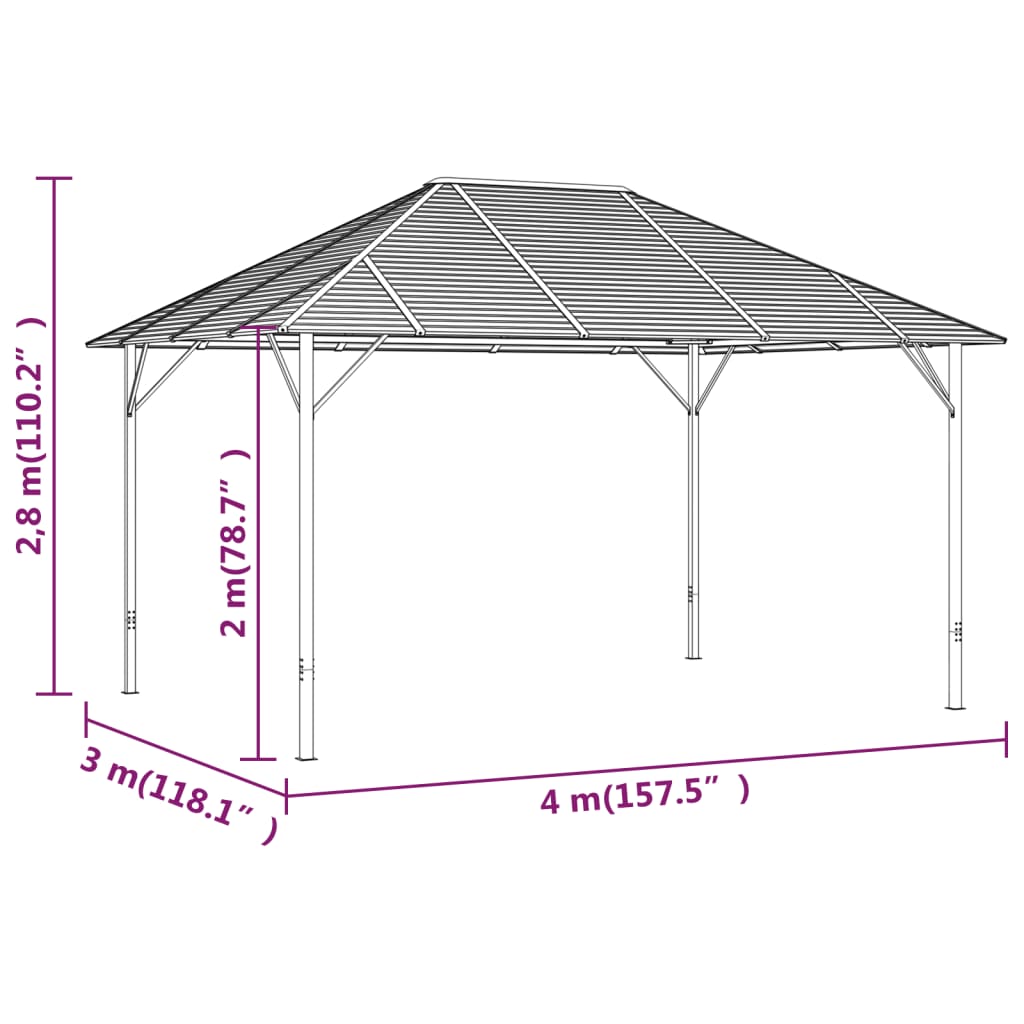 Pavillon mit Seitenwänden & Dach 4x3 m Anthrazit