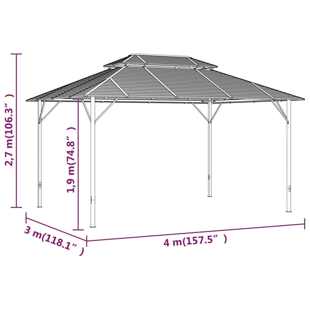 Pavillon mit Doppeldach 3x4 m Anthrazit