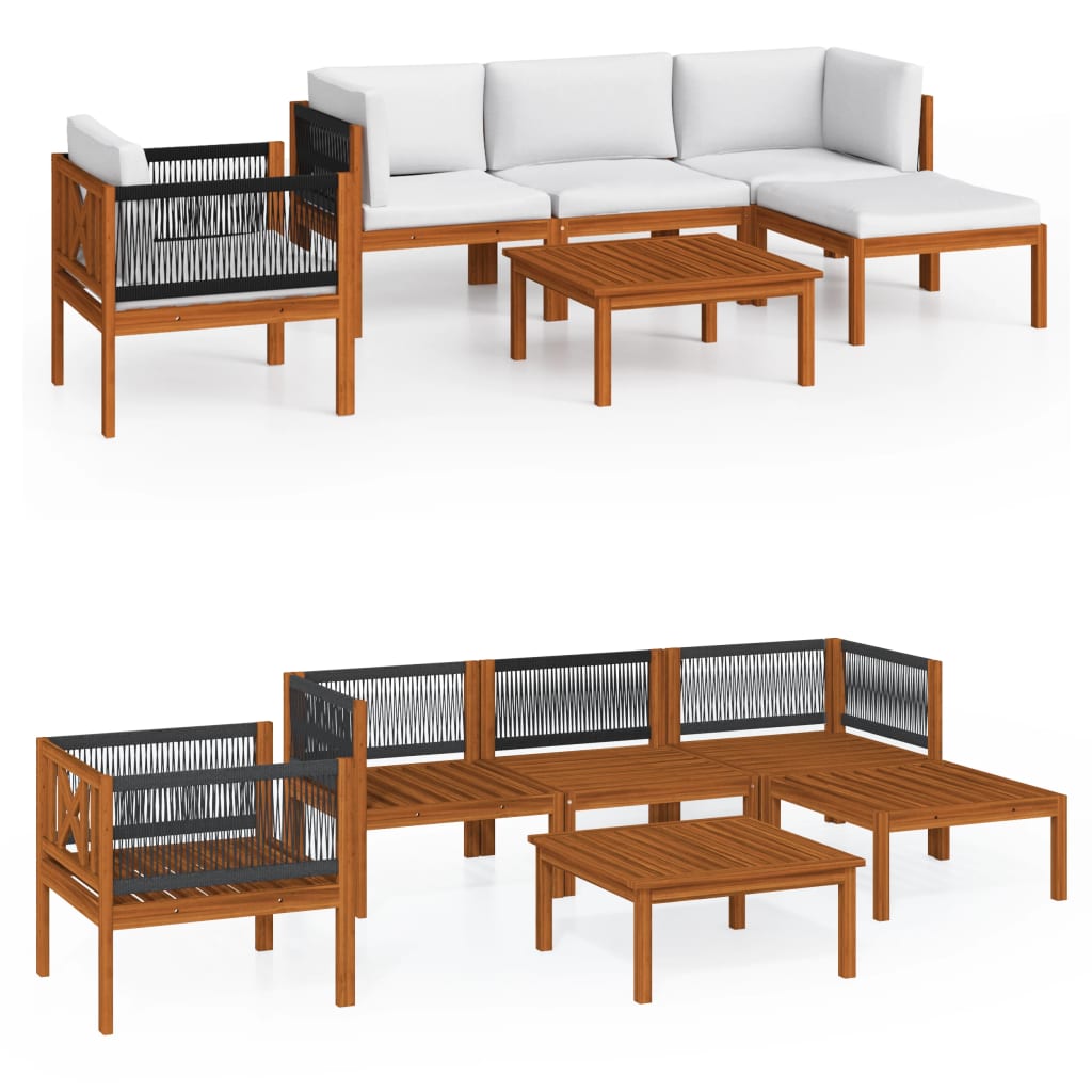 6-tlg. Garten-Lounge-Set mit Kissen Cremeweiß Massivholz Akazie