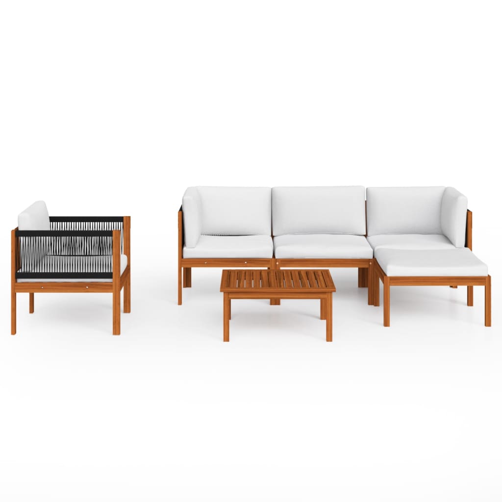 6-tlg. Garten-Lounge-Set mit Kissen Cremeweiß Massivholz Akazie