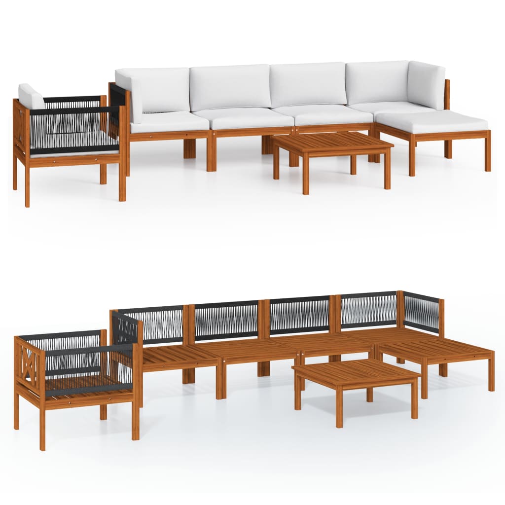 7-tlg. Garten-Lounge-Set mit Kissen Cremeweiß Massivholz Akazie