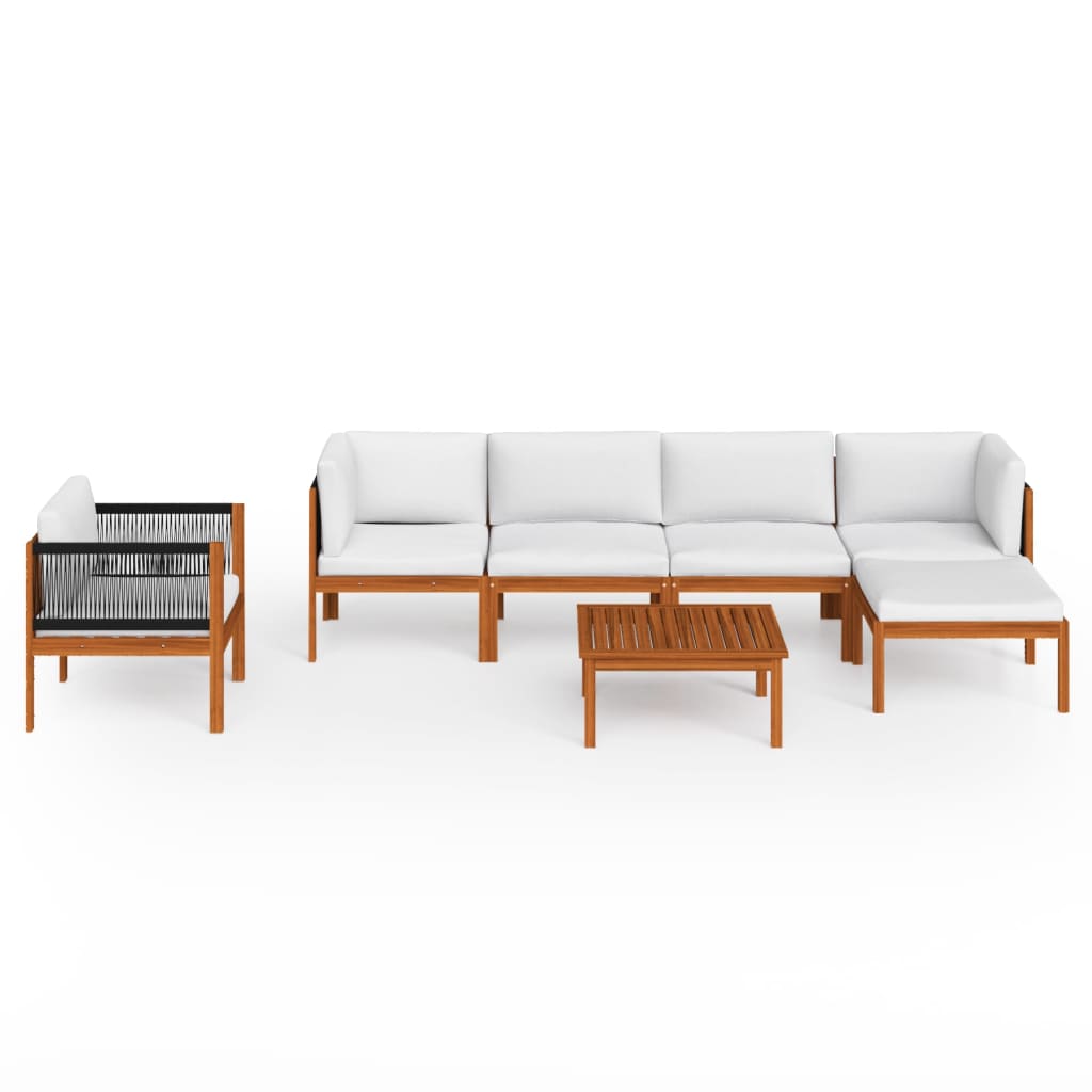 7-tlg. Garten-Lounge-Set mit Kissen Cremeweiß Massivholz Akazie