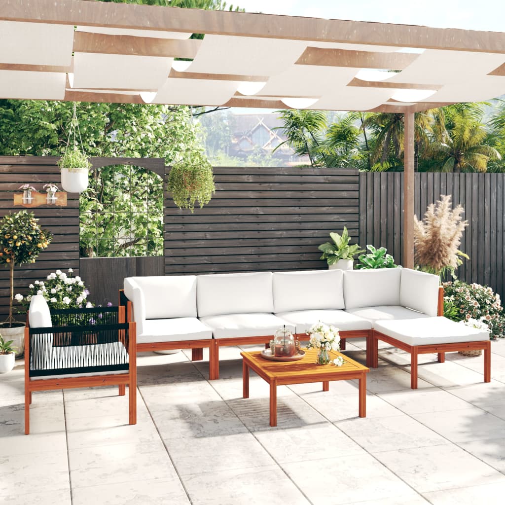 7-tlg. Garten-Lounge-Set mit Kissen Cremeweiß Massivholz Akazie
