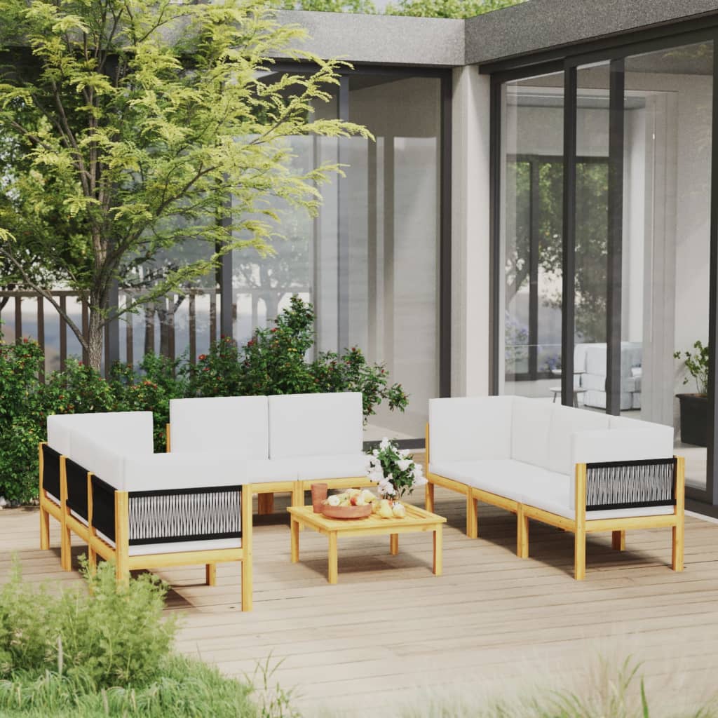 9-tlg. Garten-Lounge-Set mit Kissen Cremeweiß Massivholz Akazie
