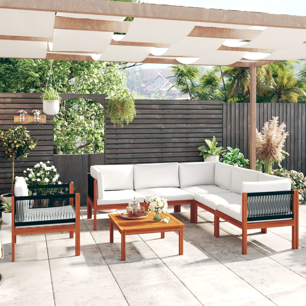 7-tlg. Garten-Lounge-Set mit Kissen Cremeweiß Massivholz Akazie