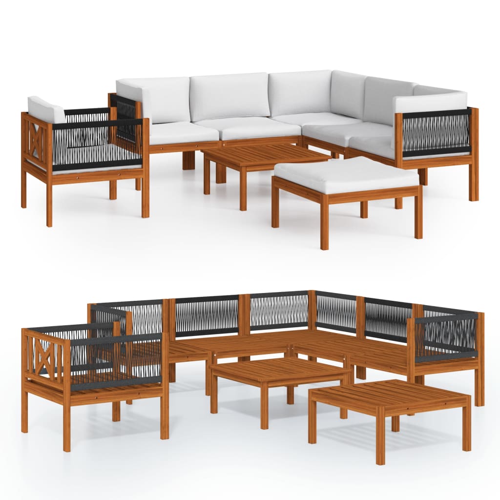 8-tlg. Garten-Lounge-Set mit Kissen Cremeweiß Massivholz Akazie