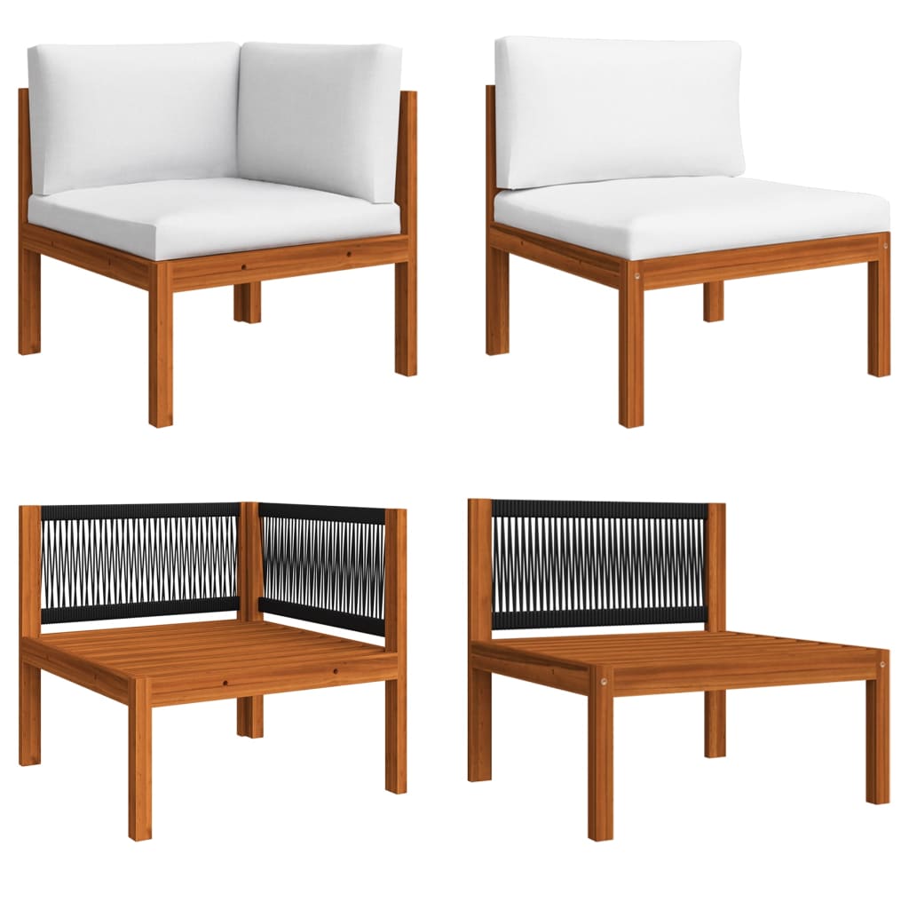 8-tlg. Garten-Lounge-Set mit Kissen Cremeweiß Massivholz Akazie