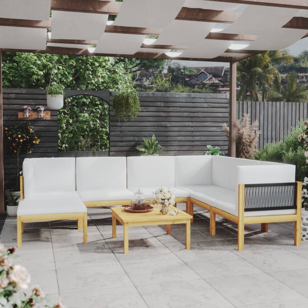 8-tlg. Garten-Lounge-Set mit Kissen Cremeweiß Massivholz Akazie
