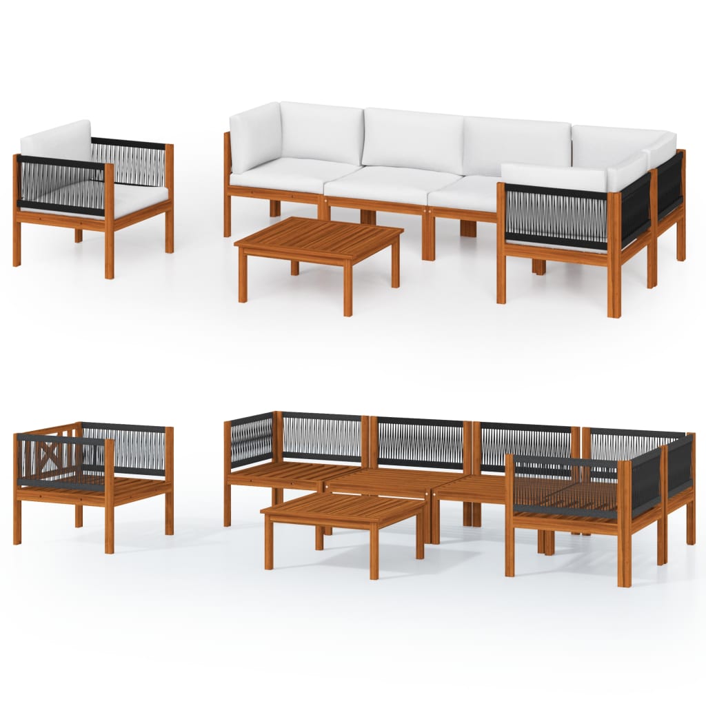 7-tlg. Garten-Lounge-Set mit Kissen Cremeweiß Massivholz Akazie