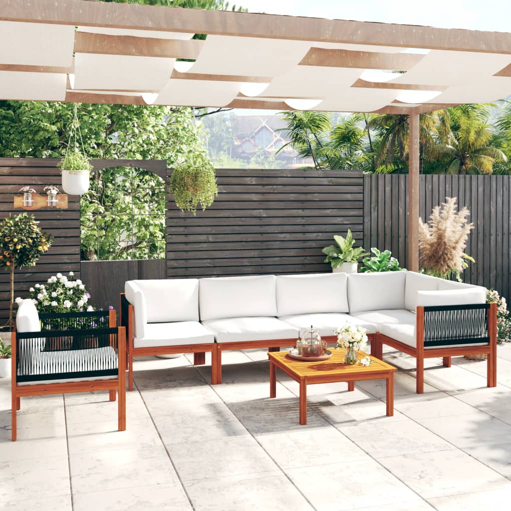 7-tlg. Garten-Lounge-Set mit Kissen Cremeweiß Massivholz Akazie