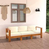 Thumbnail for 3-Sitzer-Gartensofa mit Cremeweißen Auflagen Massivholz Akazie