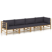 Thumbnail for 4-tlg. Garten-Lounge-Set mit Dunkelgrauen Kissen Bambus