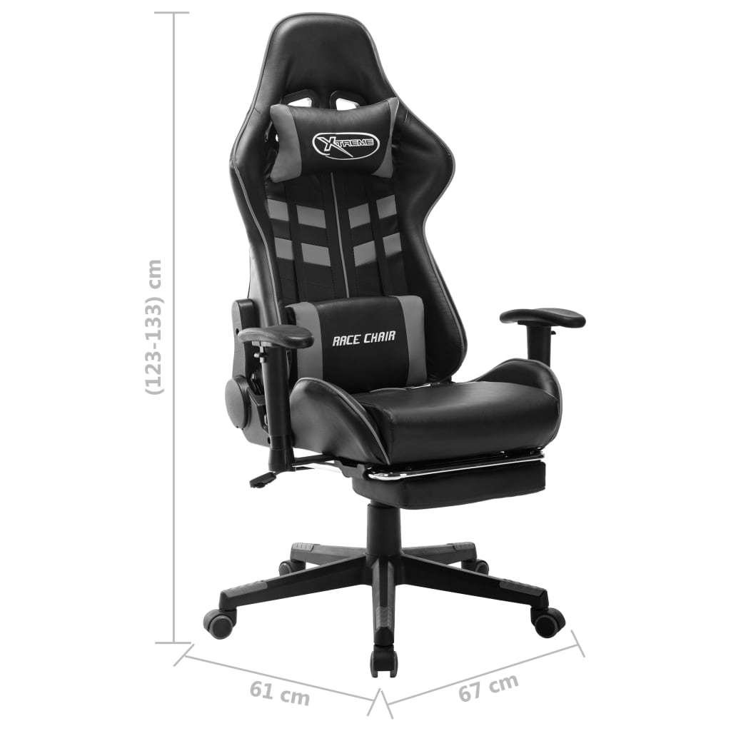 Gaming-Stuhl mit Fußstütze Schwarz und Grau Kunstleder